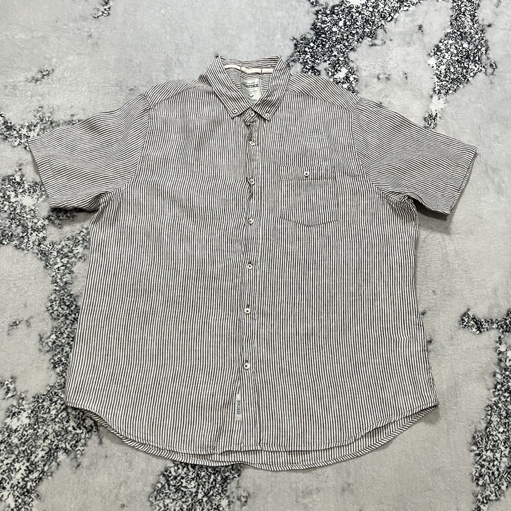 Heritage Linen Shirt Mens Sixe XXL Brown Stripe Short Sleeve Button Front Resort